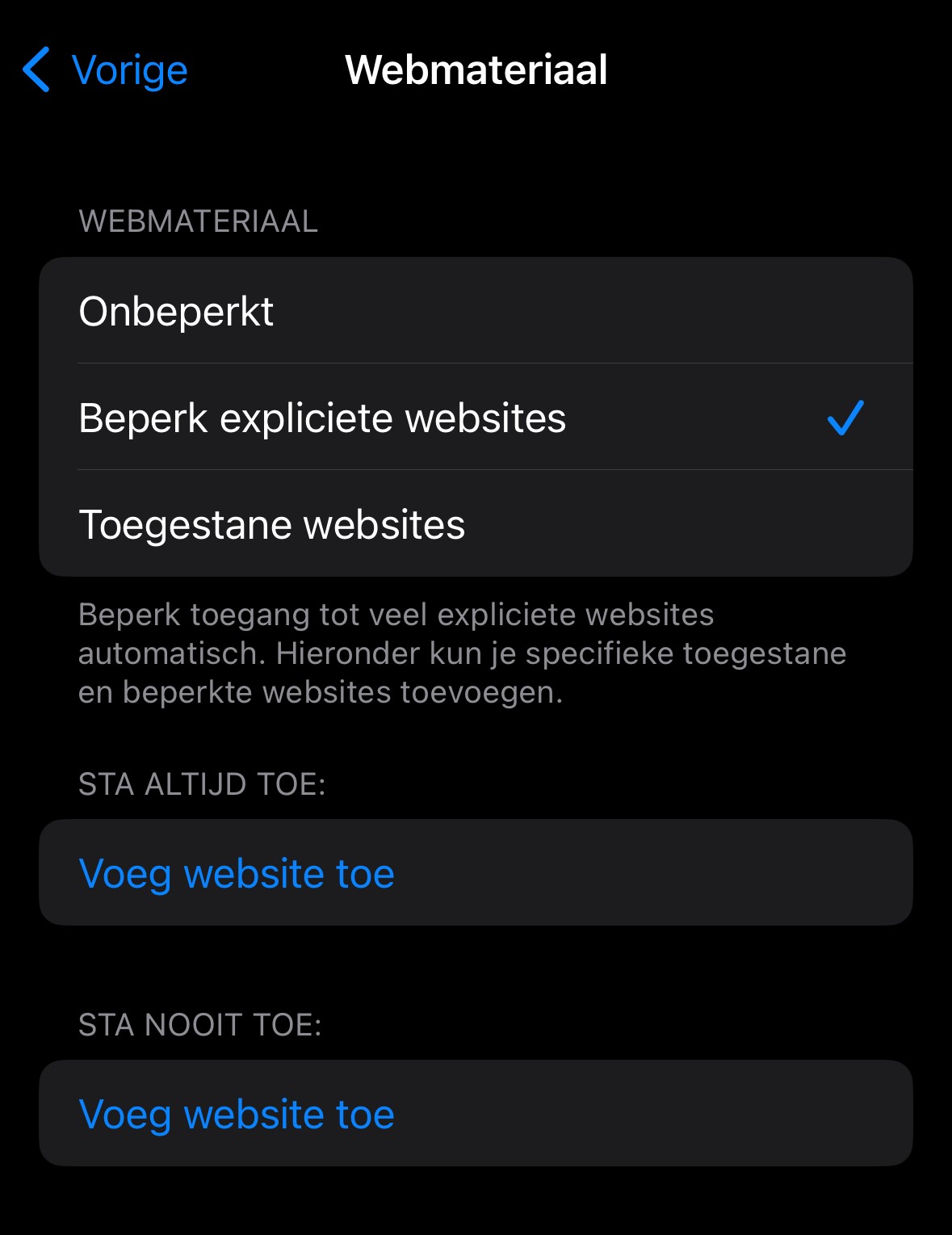 Apple Schermtijd internetfilter